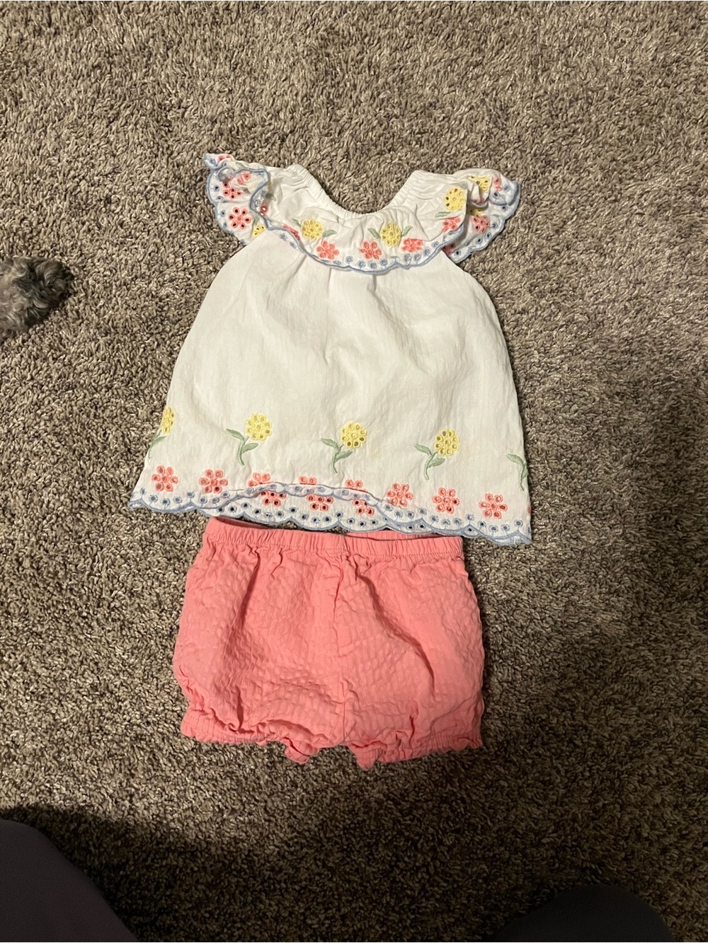 White Embroidered Floral Diaper Cover Set with Pink Bloom Shorts